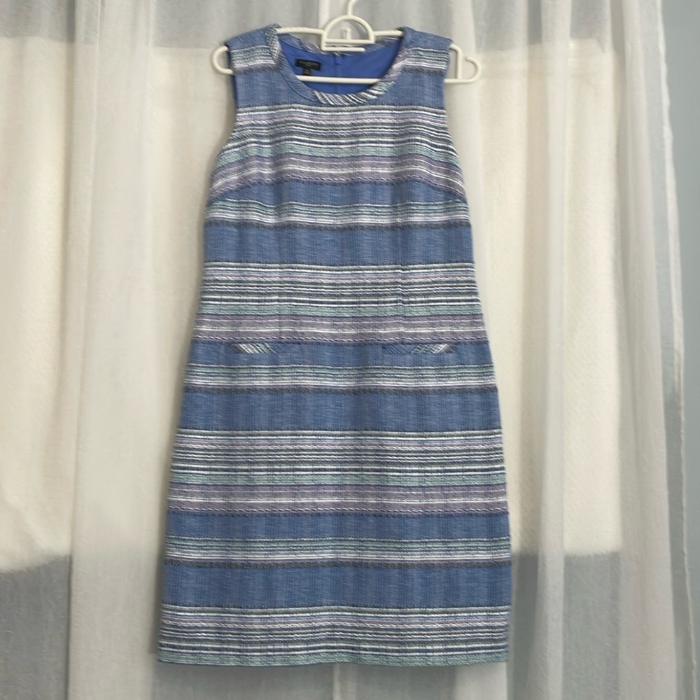 TALBOTS Blue Purple Tweed Sleeveless Lined Sheath Dress Size 4 Petite